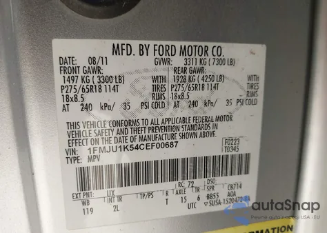 2012 Ford Expedition Limited from USA, damaged, VIN 1FMJU1K54CEF00687